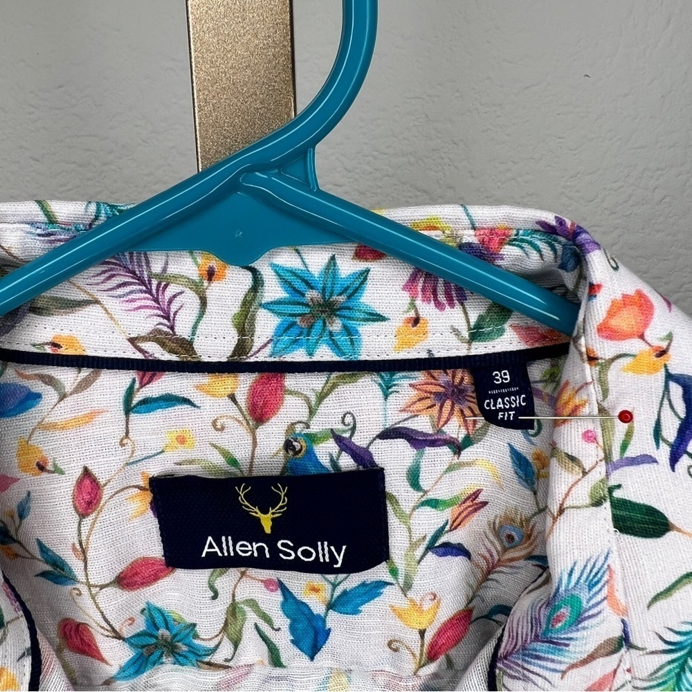 Allen Solly Button Down Linen Cotton Multi Color floral & Bird 39 - Picture 2 of 8
